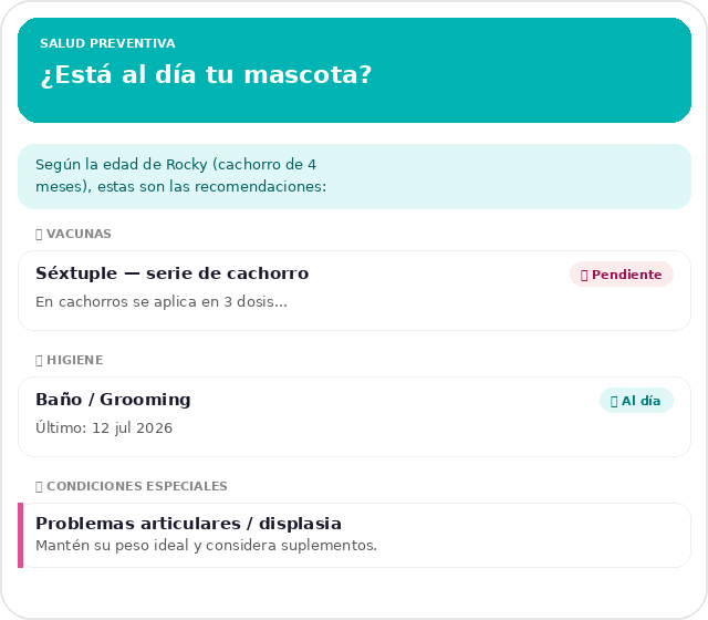 Checklist de salud preventiva en PetMi